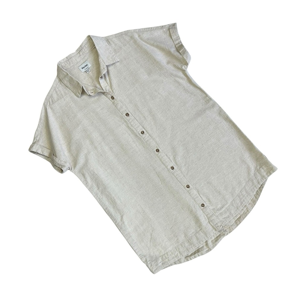 Rhythm Classics Linen Blend Short Sleeve Button Shirt Women Small Beige Cream